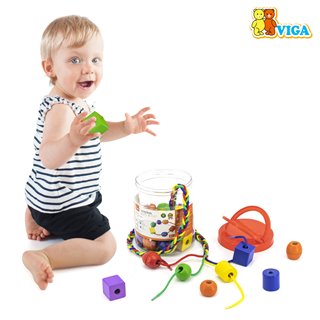 Lacing beads - 30 pieces and 4 cords